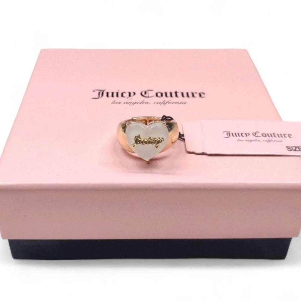Juicy Couture Blush Heart Gold-toned Logo Ring Size 7